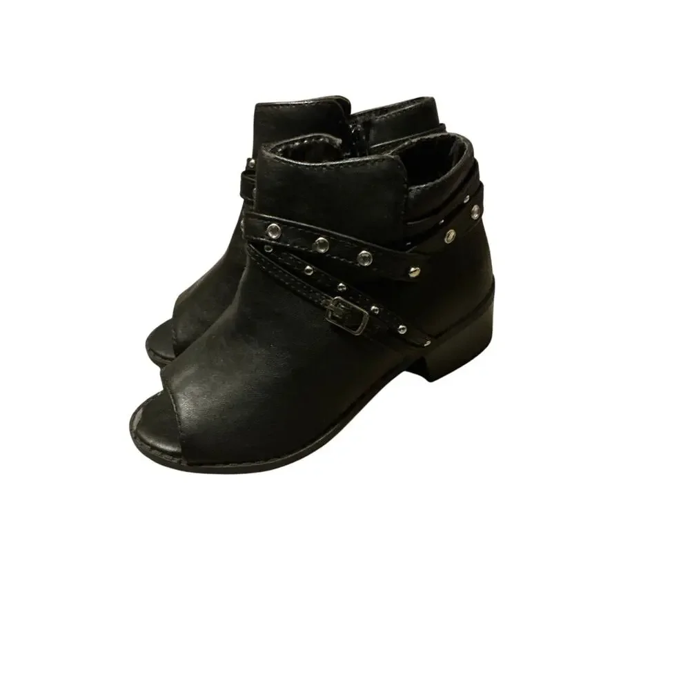 Sugar Girls Black Studded Embellished Peep Toe Ankle Booties Boots Youth Size 12